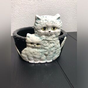 Kitten Cat 1970s 2 Planter Japan White Kitten Black & White Basket TAKAHASHI